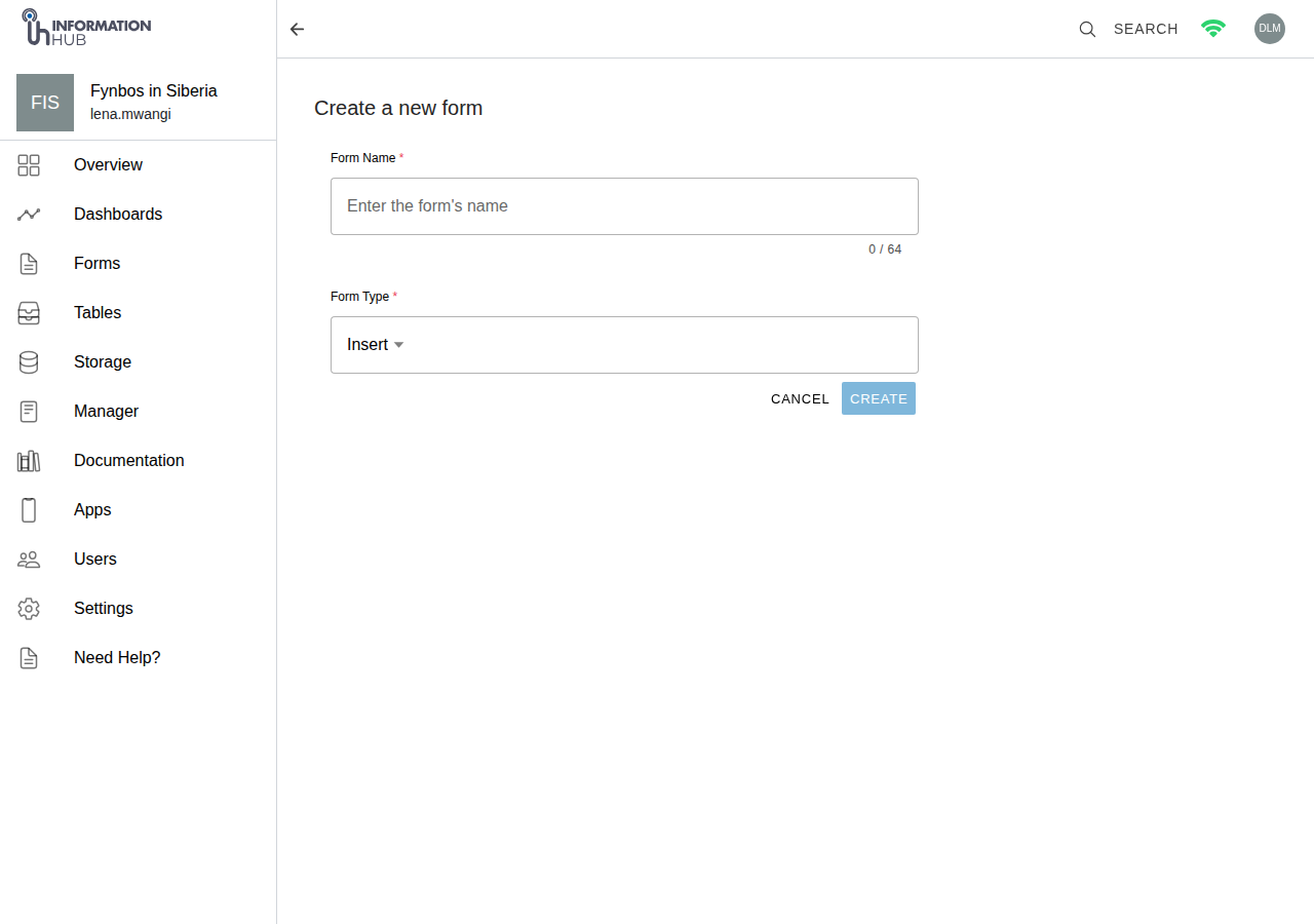 The create form page