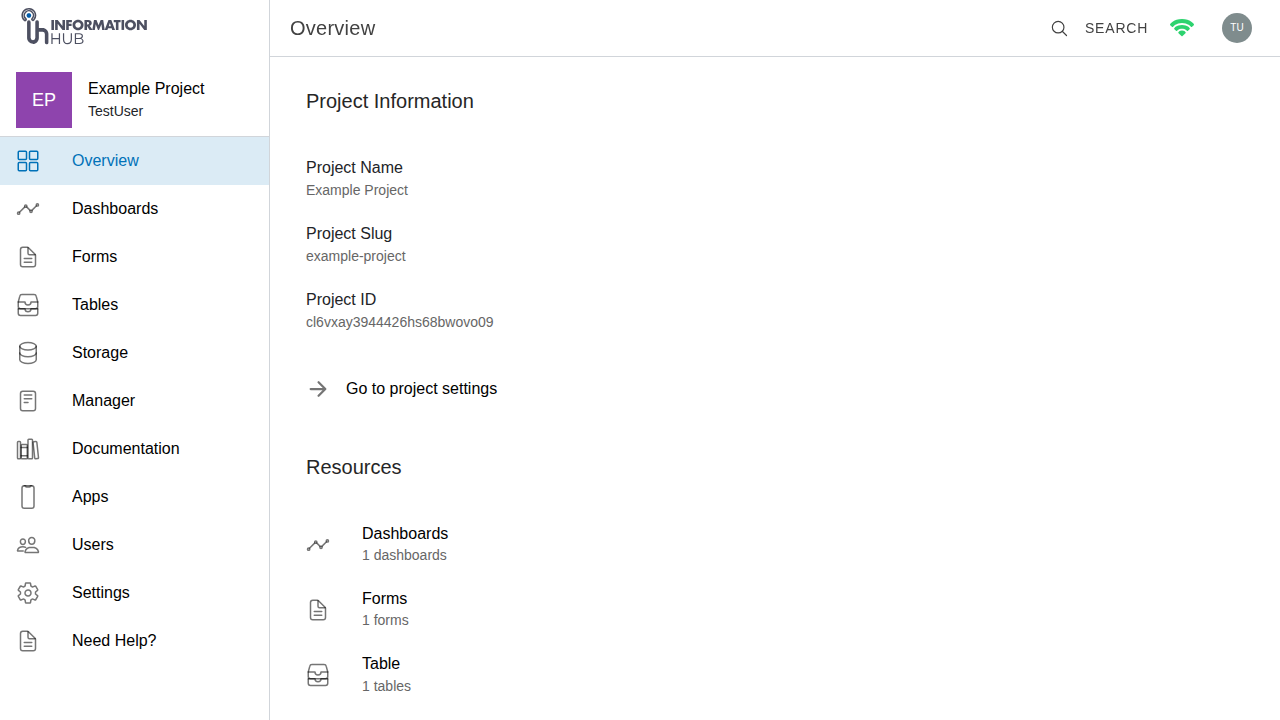 A project's sidebar navigation