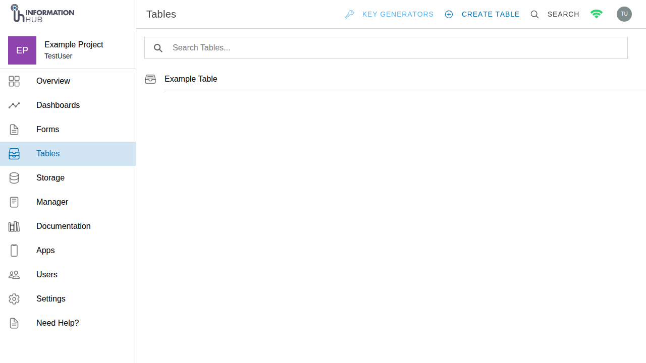 The tables page