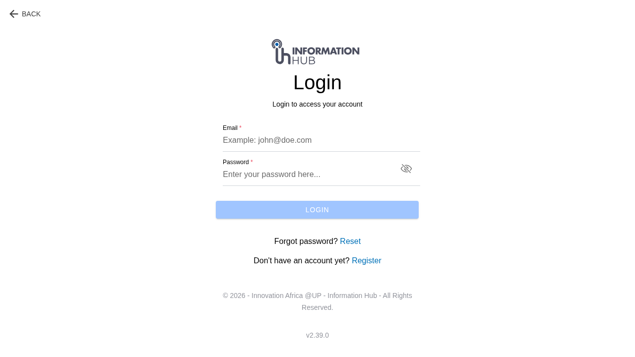 The login screen