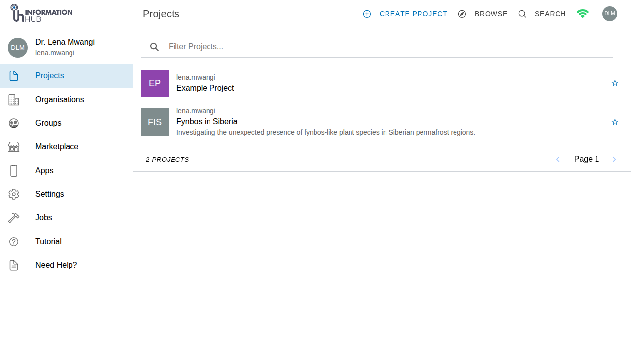 The newly created project