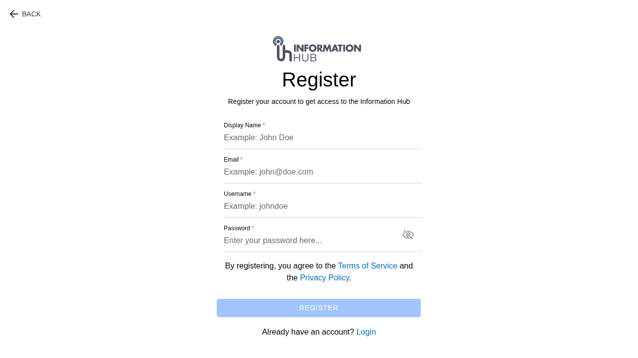 The registration form